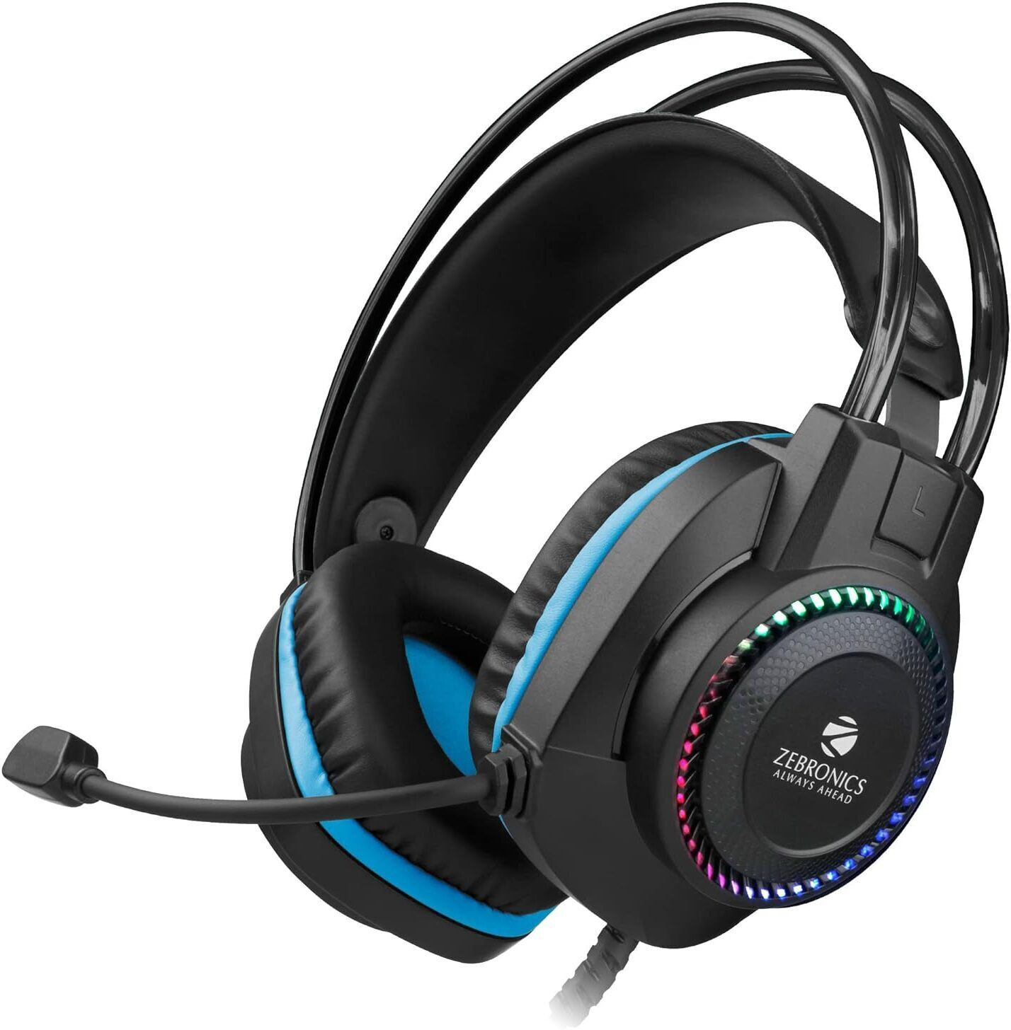 ZEBRONICS Zeb-Jet� Premium Headphone,LED Headband,Suspension Design, 2 mtr 3.5mm+USB Wired Gaming  (Black + Blue, On the Ear)