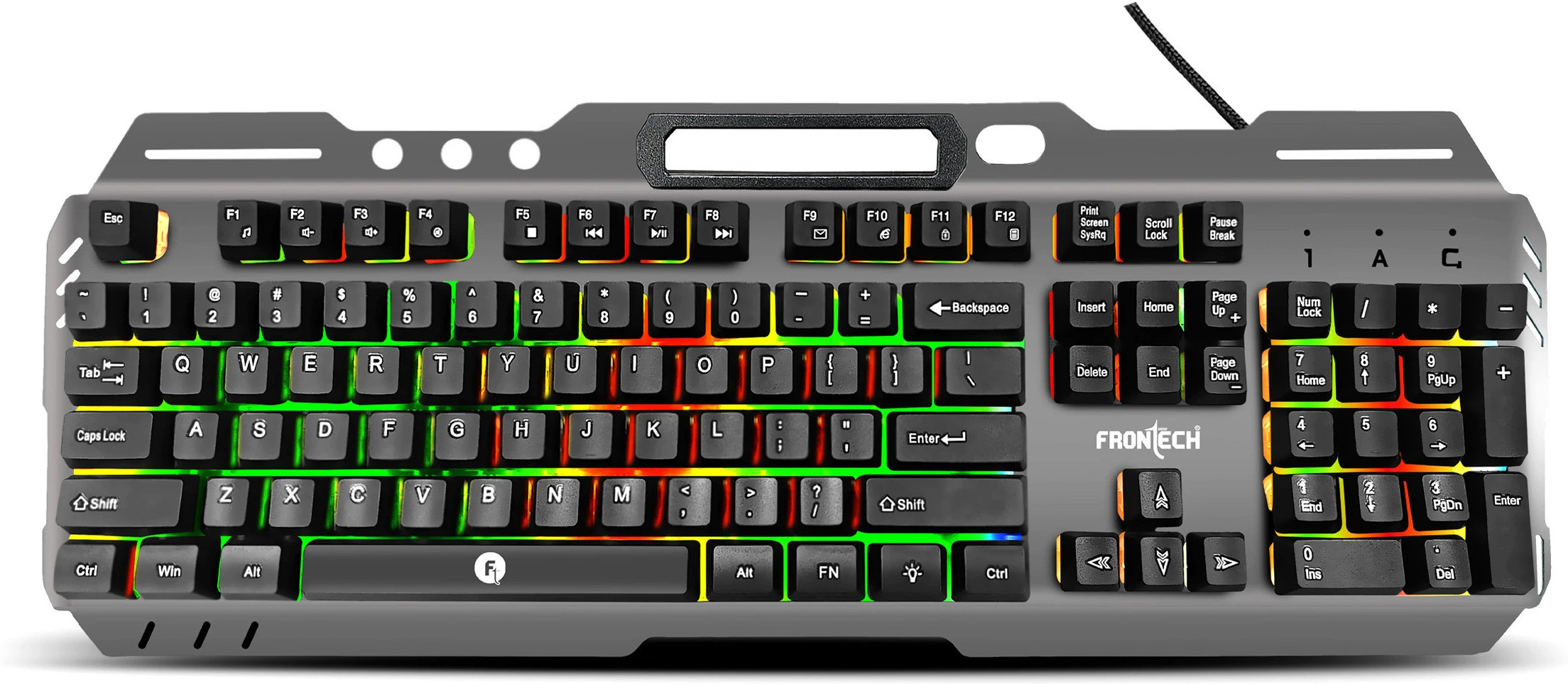 wired-keyboard-rgb-backlight-effect-104-keys-with-1-5m-braided-original-imahbym4hmxcr6xg-2.jpeg Frontech Wired Keyboard | RGB Backlight Effect | 104 Keys With 1.5M Braided Cable KB-0049 Wired USB Standard Gaming Keyboard Compatible with Desktop, Laptop, Mac - Image 1